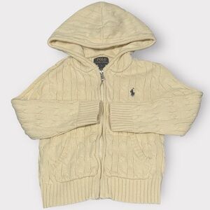 Polo Ralph Lauren Cable Knit Hooded Zip Sweater Cream Boys Size 3